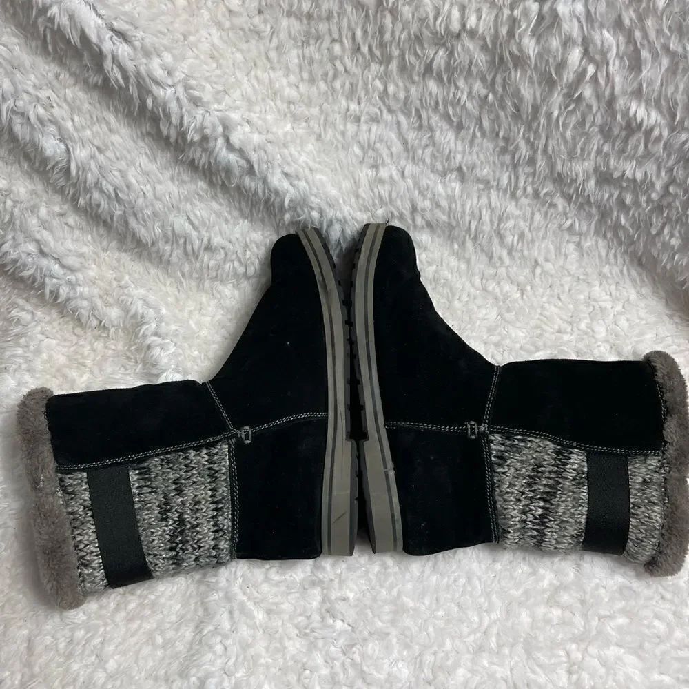 White Mountain black leather suede and gray knit boots faux fur lining size 8.5M - Picture 6 of 10